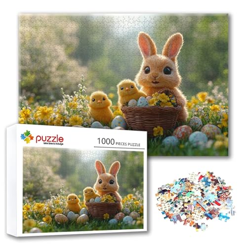 Puzzle Ostern Puzzle 500 Teile Kaninchen, Herausforderung Impossible Jigsaw, Erwachsene Wooden Jigsaw Spielzeug, Puzzlespiele für Die Ganze Familie Stressabbau, Geschenk für Frauen 52 x 38 cm P-1 von FeiPride
