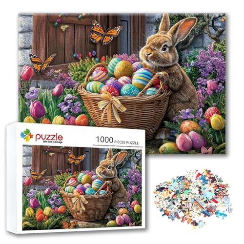 Puzzle Ostern Puzzle 500 Teile Kaninchen, Herausforderung Impossible Jigsaw, Erwachsene Wooden Jigsaw Spielzeug, Puzzlespiele für Die Ganze Familie Stressabbau, Geschenk für Frauen 52 x 38 cm V-9 von FeiPride