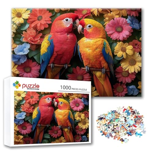 Puzzle Papagei Puzzle 1500 Teile Blume, Herausforderung Impossible Jigsaw, Erwachsene Wooden Jigsaw Spielzeug, Puzzlespiele für Die Ganze Familie Stressabbau, Geschenk für Frauen Männer 87 x 57 cm D-5 von FeiPride