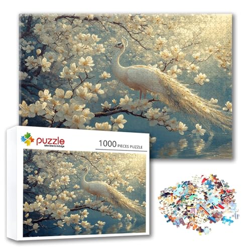 Puzzle Pfau Puzzle 3000 Teile Blume, Herausforderung Impossible Jigsaw, Erwachsene Wooden Jigsaw Spielzeug, Puzzlespiele für Die Ganze Familie Stressabbau, Geschenk für Frauen Männer 122 x 80 cm O-8 von FeiPride