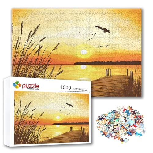 Puzzle Pier Puzzle 300 Teile Sonnenuntergang, Herausforderung Impossible Jigsaw, Erwachsene Wooden Jigsaw, Puzzlespiele für Die Ganze Familie Stressabbau, Geschenk für Frauen Männer 40 x 28 cm V-0 von FeiPride