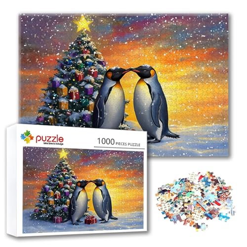 Puzzle Pinguin Puzzle 500 Teile Weihnachten, Herausforderung Impossible Jigsaw, Erwachsene Wooden Jigsaw, Puzzlespiele für Die Ganze Familie Stressabbau, Geschenk für Frauen Männer 52 x 38 cm Q-6 von FeiPride