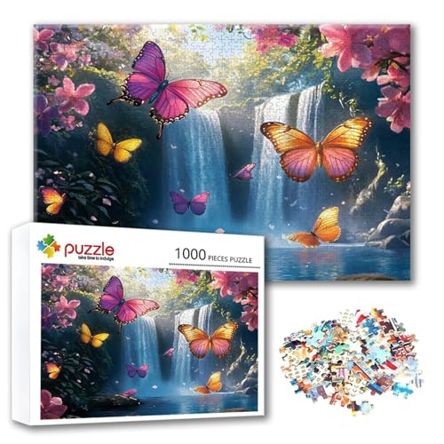 Puzzle Schmetterling Puzzle 1000 Teile Blume, Herausforderung Impossible Jigsaw, Erwachsene Wooden Jigsaw, Puzzlespiele für Die Ganze Familie Stressabbau, Geschenk für Frauen Männer 75 x 50 cm C-4 von FeiPride