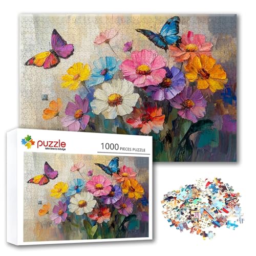 Puzzle Schmetterling Puzzle 1000 Teile Blume, Herausforderung Impossible Jigsaw, Erwachsene Wooden Jigsaw, Puzzlespiele für Die Ganze Familie Stressabbau, Geschenk für Frauen Männer 75 x 50 cm F-5 von FeiPride