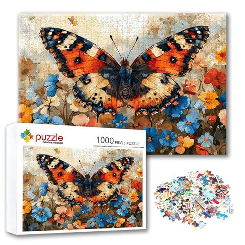 Puzzle Schmetterling Puzzle 1000 Teile Blume, Herausforderung Impossible Jigsaw, Erwachsene Wooden Jigsaw, Puzzlespiele für Die Ganze Familie Stressabbau, Geschenk für Frauen Männer 75 x 50 cm I-2 von FeiPride