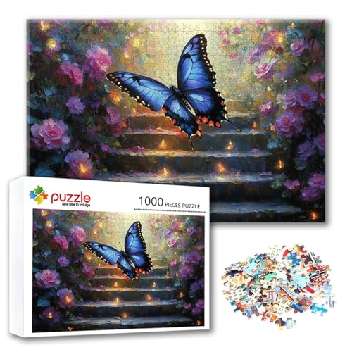 Puzzle Schmetterling Puzzle 1000 Teile Blume, Herausforderung Impossible Jigsaw, Erwachsene Wooden Jigsaw, Puzzlespiele für Die Ganze Familie Stressabbau, Geschenk für Frauen Männer 75 x 50 cm I-6 von FeiPride