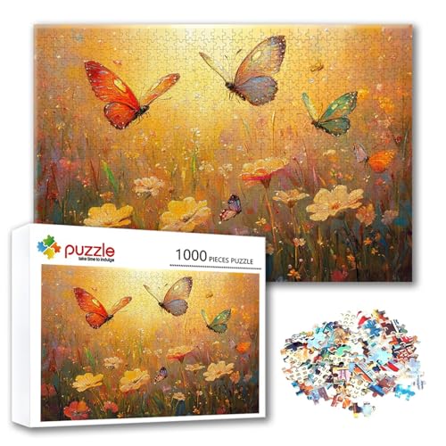 Puzzle Schmetterling Puzzle 1000 Teile Blume, Herausforderung Impossible Jigsaw, Erwachsene Wooden Jigsaw, Puzzlespiele für Die Ganze Familie Stressabbau, Geschenk für Frauen Männer 75 x 50 cm Q-9 von FeiPride
