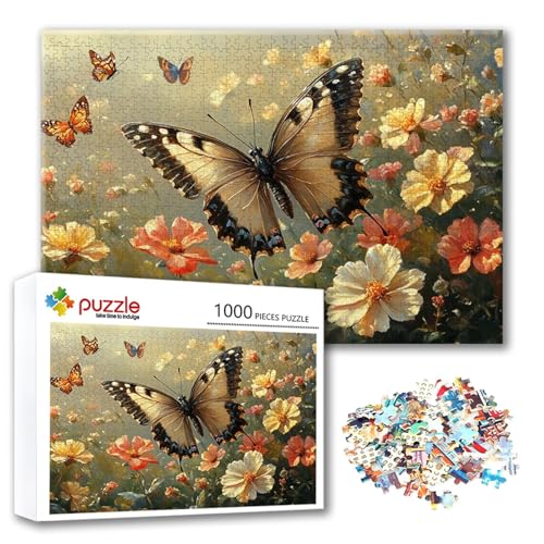 Puzzle Schmetterling Puzzle 1000 Teile Blume, Herausforderung Impossible Jigsaw, Erwachsene Wooden Jigsaw, Puzzlespiele für Die Ganze Familie Stressabbau, Geschenk für Frauen Männer 75 x 50 cm U-6 von FeiPride