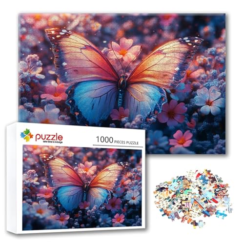 Puzzle Schmetterling Puzzle 1000 Teile Blume, Herausforderung Impossible Jigsaw, Erwachsene Wooden Jigsaw, Puzzlespiele für Die Ganze Familie Stressabbau, Geschenk für Frauen Männer 75 x 50 cm V-5 von FeiPride
