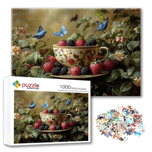 Puzzle Schmetterling Puzzle 1000 Teile Erdbeere, Herausforderung Impossible Jigsaw, Erwachsene Wooden Jigsaw, Puzzlespiele für Die Ganze Familie Stressabbau, Geschenk für Frauen Männer 75 x 50 cm J-1 von FeiPride