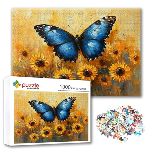 Puzzle Schmetterling Puzzle 1000 Teile Sonnenblume, Herausforderung Impossible Jigsaw, Erwachsene Wooden Jigsaw, Puzzlespiele für Die Ganze Familie Stressabbau, Geschenk für Frauen 75 x 50 cm V-0 von FeiPride