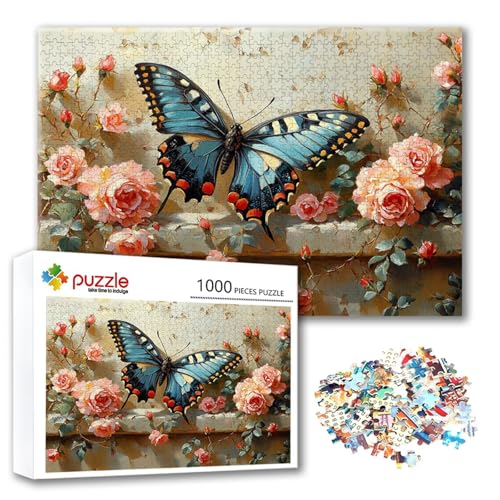 Puzzle Schmetterling Puzzle 4000 Teile Blume, Herausforderung Impossible Jigsaw, Erwachsene Wooden Jigsaw, Puzzlespiele für Die Ganze Familie Stressabbau, Geschenk für Frauen Männer 140 x 87 cm E-7 von FeiPride
