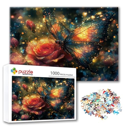 Puzzle Schmetterling Puzzle 500 Teile Blume, Herausforderung Impossible Jigsaw, Erwachsene Wooden Jigsaw, Puzzlespiele für Die Ganze Familie Stressabbau, Geschenk für Frauen Männer 52 x 38 cm V-4 von FeiPride