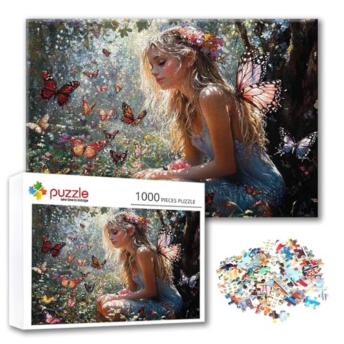 Puzzle Schmetterling Puzzle 500 Teile Fee, Herausforderung Impossible Jigsaw, Erwachsene Wooden Jigsaw Spielzeug, Puzzlespiele für Die Ganze Familie Stressabbau, Geschenk für Frauen 52 x 38 cm L-5 von FeiPride