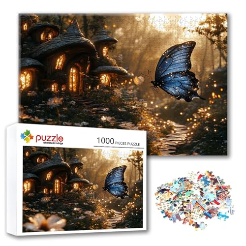 Puzzle Schmetterling Puzzle 500 Teile Landschaft, Herausforderung Impossible Jigsaw, Erwachsene Wooden Jigsaw, Puzzlespiele für Die Ganze Familie Stressabbau, Geschenk für Frauen Männer 52 x 38 cm B-5 von FeiPride