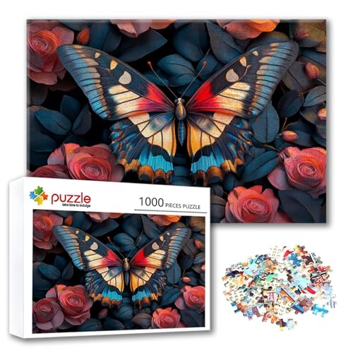 Puzzle Schmetterling Puzzle 500 Teile Rose, Herausforderung Impossible Jigsaw, Erwachsene Wooden Jigsaw, Puzzlespiele für Die Ganze Familie Stressabbau, Geschenk für Frauen Männer 52 x 38 cm E-1 von FeiPride