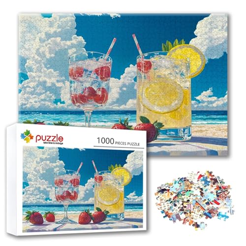 Puzzle Sommer Puzzle 500 Teile Getränke, Herausforderung Impossible Jigsaw, Erwachsene Wooden Jigsaw Spielzeug, Puzzlespiele für Die Ganze Familie Stressabbau, Geschenk für Frauen 52 x 38 cm P-7 von FeiPride