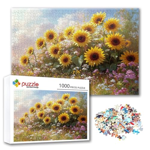 Puzzle Sonnenblume Puzzle 1000 Teile Blume, Herausforderung Impossible Jigsaw, Erwachsene Wooden Jigsaw, Puzzlespiele für Die Ganze Familie Stressabbau, Geschenk für Frauen Männer 75 x 50 cm G-1 von FeiPride