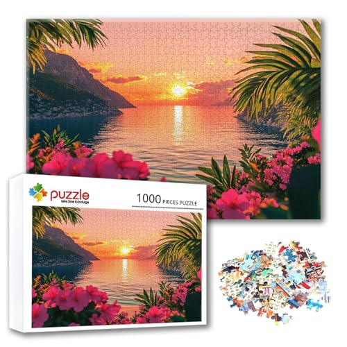 Puzzle Sonnenuntergang Puzzle 1000 Teile Blume, Herausforderung Impossible Jigsaw, Erwachsene Wooden Jigsaw, Puzzlespiele für Die Ganze Familie Stressabbau, Geschenk für Frauen Männer 75 x 50 cm B-0 von FeiPride