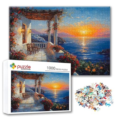 Puzzle Sonnenuntergang Puzzle 1000 Teile Landschaft, Herausforderung Impossible Jigsaw, Erwachsene Wooden Jigsaw, Puzzlespiele für Die Ganze Familie Stressabbau, Geschenk für Frauen 75 x 50 cm J-0 von FeiPride