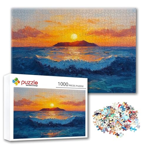 Puzzle Sonnenuntergang Puzzle 1000 Teile Landschaft, Herausforderung Impossible Jigsaw, Erwachsene Wooden Jigsaw, Puzzlespiele für Die Ganze Familie Stressabbau, Geschenk für Frauen 75 x 50 cm U-0 von FeiPride