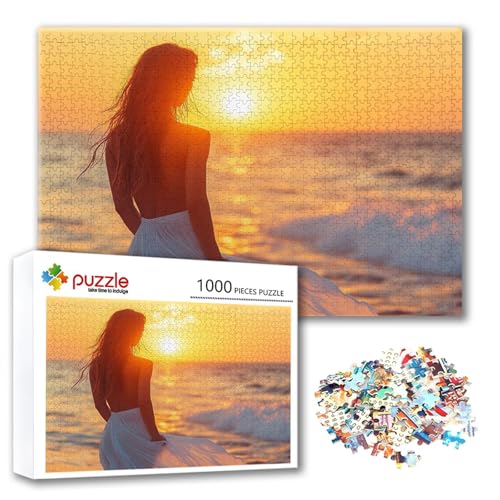Puzzle Sonnenuntergang Puzzle 1000 Teile Landschaft, Herausforderung Impossible Jigsaw, Erwachsene Wooden Jigsaw, Puzzlespiele für Die Ganze Familie Stressabbau, Geschenk für Frauen 75 x 50 cm W-4 von FeiPride