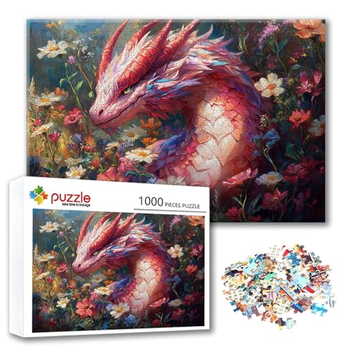 Puzzle Tier Puzzle 1000 Teile Drachen, Herausforderung Impossible Jigsaw, Erwachsene Wooden Jigsaw Spielzeug, Puzzlespiele für Die Ganze Familie Stressabbau, Geschenk für Frauen Männer 75 x 50 cm S-6 von FeiPride