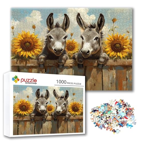 Puzzle Tier Puzzle 1000 Teile Esel, Herausforderung Impossible Jigsaw, Erwachsene Wooden Jigsaw Spielzeug, Puzzlespiele für Die Ganze Familie Stressabbau, Geschenk für Frauen Männer 75 x 50 cm E-4 von FeiPride