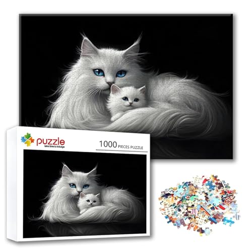 Puzzle Tier Puzzle 1000 Teile Katze, Herausforderung Impossible Jigsaw, Erwachsene Wooden Jigsaw Spielzeug, Puzzlespiele für Die Ganze Familie Stressabbau, Geschenk für Frauen Männer 75 x 50 cm H-1 von FeiPride