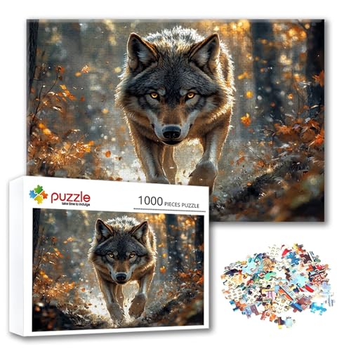 Puzzle Tier Puzzle 1000 Teile Wolf, Herausforderung Impossible Jigsaw, Erwachsene Wooden Jigsaw Spielzeug, Puzzlespiele für Die Ganze Familie Stressabbau, Geschenk für Frauen Männer 75 x 50 cm R-9 von FeiPride