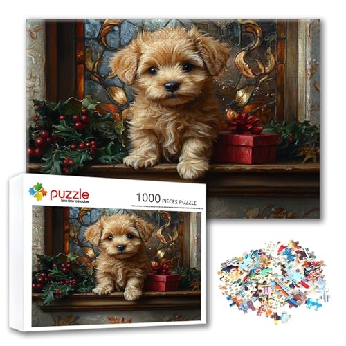 Puzzle Tier Puzzle 1500 Teile Hund, Herausforderung Impossible Jigsaw, Erwachsene Wooden Jigsaw Spielzeug, Puzzlespiele für Die Ganze Familie Stressabbau, Geschenk für Frauen Männer 87 x 57 cm H-8 von FeiPride