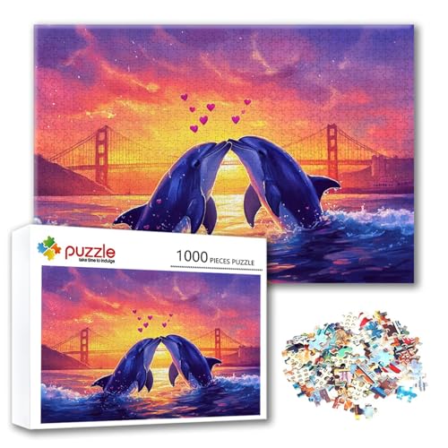 Puzzle Tier Puzzle 300 Teile Delphin, Herausforderung Impossible Jigsaw, Erwachsene Wooden Jigsaw Spielzeug, Puzzlespiele für Die Ganze Familie Stressabbau, Geschenk für Frauen Männer 40 x 28 cm A-2 von FeiPride