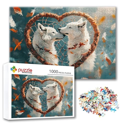 Puzzle Tier Puzzle 300 Teile Wolf, Herausforderung Impossible Jigsaw, Erwachsene Wooden Jigsaw Spielzeug, Puzzlespiele für Die Ganze Familie Stressabbau, Geschenk für Frauen Männer 40 x 28 cm R-2 von FeiPride