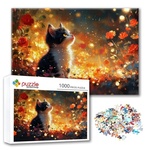 Puzzle Tier Puzzle 500 Teile Katze, Herausforderung Impossible Jigsaw, Erwachsene Wooden Jigsaw Spielzeug, Puzzlespiele für Die Ganze Familie Stressabbau, Geschenk für Frauen Männer 52 x 38 cm R-5 von FeiPride
