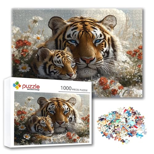 Puzzle Tiger Puzzle 300 Teile Blume, Herausforderung Impossible Jigsaw, Erwachsene Wooden Jigsaw Spielzeug, Puzzlespiele für Die Ganze Familie Stressabbau, Geschenk für Frauen Männer 40 x 28 cm N-6 von FeiPride