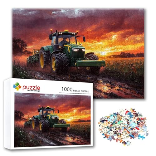 Puzzle Traktor Puzzle 1500 Teile Sonnenuntergang, Herausforderung Impossible Jigsaw, Erwachsene Wooden Jigsaw, Puzzlespiele für Die Ganze Familie Stressabbau, Geschenk für Frauen Männer 87 x 57 cm X-6 von FeiPride