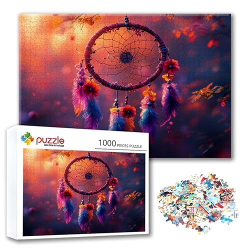 Puzzle Traumfänger Puzzle 1000 Teile Blume, Herausforderung Impossible Jigsaw, Erwachsene Wooden Jigsaw, Puzzlespiele für Die Ganze Familie Stressabbau, Geschenk für Frauen Männer 75 x 50 cm T-2 von FeiPride