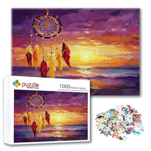 Puzzle Traumfänger Puzzle 500 Teile Feder, Herausforderung Impossible Jigsaw, Erwachsene Wooden Jigsaw Spielzeug, Puzzlespiele für Die Ganze Familie Stressabbau, Geschenk für Frauen 52 x 38 cm E-3 von FeiPride