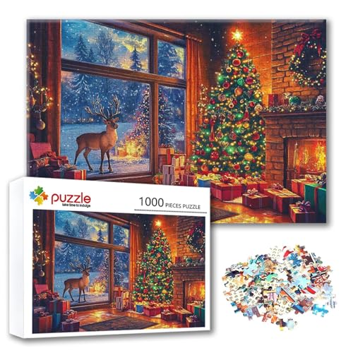 Puzzle Weihnachten Puzzle 300 Teile REH, Herausforderung Impossible Jigsaw, Erwachsene Wooden Jigsaw Spielzeug, Puzzlespiele für Die Ganze Familie Stressabbau, Geschenk für Frauen 40 x 28 cm M-3 von FeiPride