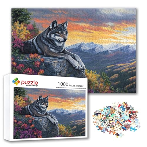 Puzzle Wolf Puzzle 500 Teile Landschaft, Herausforderung Impossible Jigsaw, Erwachsene Wooden Jigsaw Spielzeug, Puzzlespiele für Die Ganze Familie Stressabbau, Geschenk für Frauen 52 x 38 cm X-3 von FeiPride