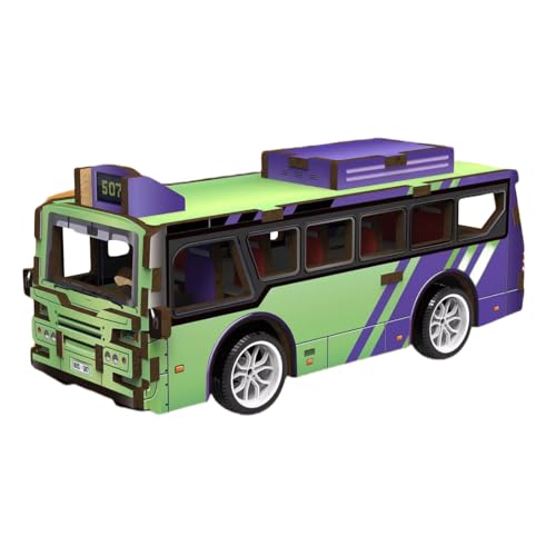 3D Holz Puzzle Mini Fahrzeuge für Kinder ab 6 Jahre, STEM Lernspielzeug Spielzeug Modellbau, DIY Holzspielzeug Geschenk für Jungen & Mädchen Zurückziehen Automodelle (Bus) von FeiWen