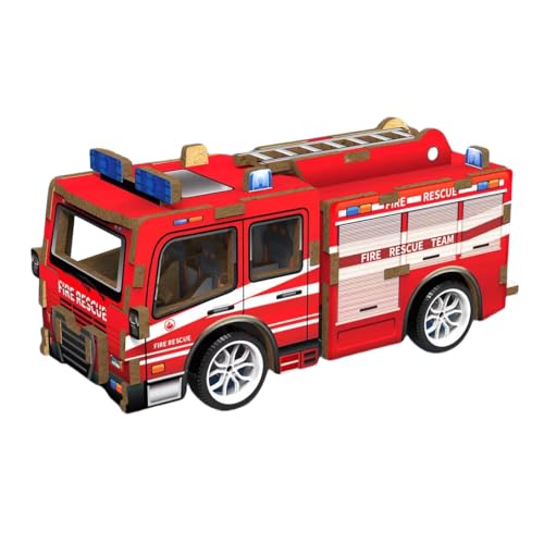 3D Holz Puzzle Mini Fahrzeuge für Kinder ab 6 Jahre, STEM Lernspielzeug Spielzeug Modellbau, DIY Holzspielzeug Geschenk für Jungen & Mädchen Zurückziehen Automodelle (Feuerwehr) von FeiWen