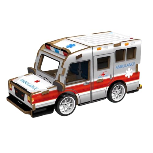 3D Holz Puzzle Mini Fahrzeuge für Kinder ab 6 Jahre, STEM Lernspielzeug Spielzeug Modellbau, DIY Holzspielzeug Geschenk für Jungen & Mädchen Zurückziehen Automodelle (Krankenwagen) von FeiWen