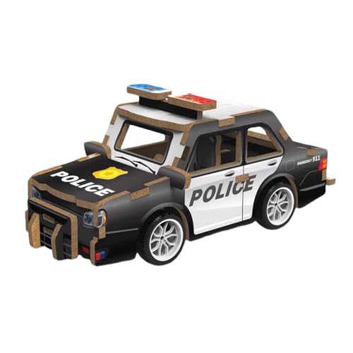 3D Holz Puzzle Mini Fahrzeuge für Kinder ab 6 Jahre, STEM Lernspielzeug Spielzeug Modellbau, DIY Holzspielzeug Geschenk für Jungen & Mädchen Zurückziehen Automodelle (Polizeiauto) von FeiWen