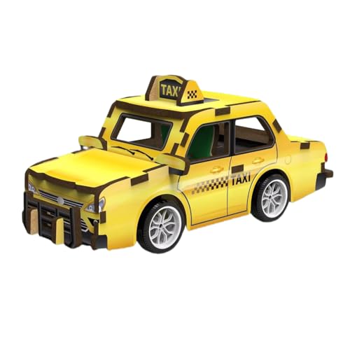 3D Holz Puzzle Mini Fahrzeuge für Kinder ab 6 Jahre, STEM Lernspielzeug Spielzeug Modellbau, DIY Holzspielzeug Geschenk für Jungen & Mädchen Zurückziehen Automodelle (Taxi) von FeiWen