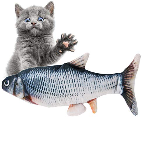 FeiWen Elektrisch Spielzeug Fisch katzenspielzeug Fisch Plüsch Wagging Fisch Catnip Spielzeug für Katze zu Spielen, Beißen, Kauen und Treten (Weiß) von FeiWen