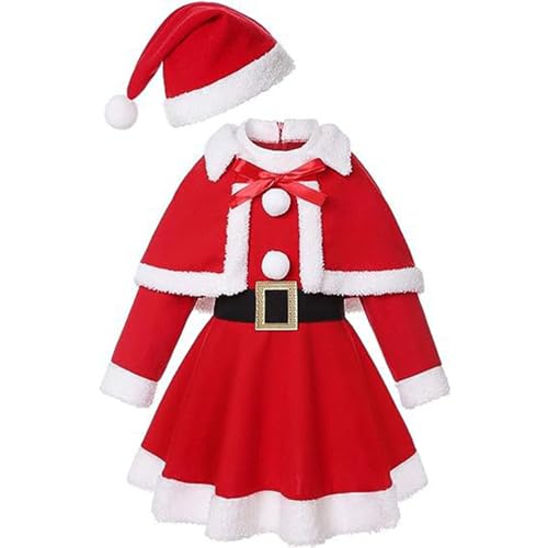 FeiliandaJJ Kleinkind Mädchen Kleidung Set Rot Weihnachten Outfit Kleid + Halstuch + Gürtel + Hut Mädchen Bekleidungsset Weihnachtsmann Cosplay Set für Weihnachten Party von FeiliandaJJ
