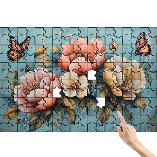 Blume Puzzle 140 Teile Erwachsene, Schmetterling Klassische Puzzles Bastelset Erwachsene, Buntes und Lustiges Lernspiele, Herausforderung Spielzeug mit Box für Home Wall Decor Geschenke für Männer B-2 von Feionnug