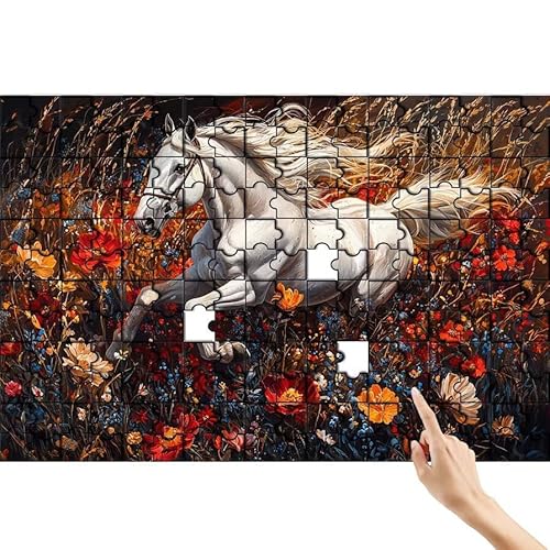 Blume Puzzle 90 Teile Erwachsene, Pferd Klassische Puzzles Bastelset Erwachsene, Buntes und Lustiges Lernspiele Set, Herausforderung Spielzeug mit Box für Home Wall Decor, Geschenke für Männer Z-4 von Feionnug
