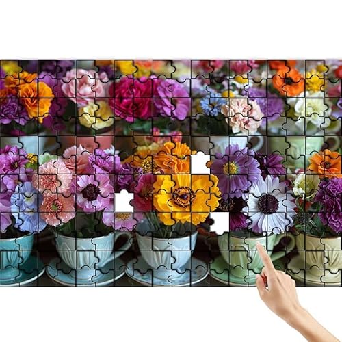 Blume Puzzle 90 Teile Erwachsene, Tasse Klassische Puzzles Bastelset Erwachsene, Buntes und Lustiges Lernspiele Set, Herausforderung Spielzeug mit Box für Home Wall Decor, Geschenke für Männer M-0 von Feionnug